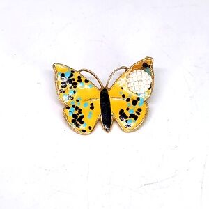 Butterfly w Golf Ball Golfer Gold Tone Splatter Enamel Vintage Lapel Pin Brooch